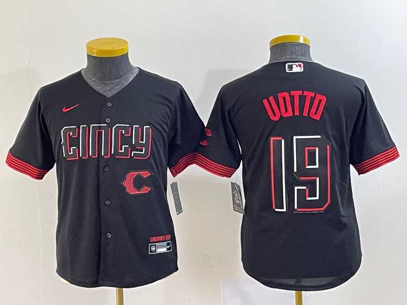 Youth Cincinnati Reds #19 Joey Votto Black 2023 City Connect Cool Base Stitched Jerseys
